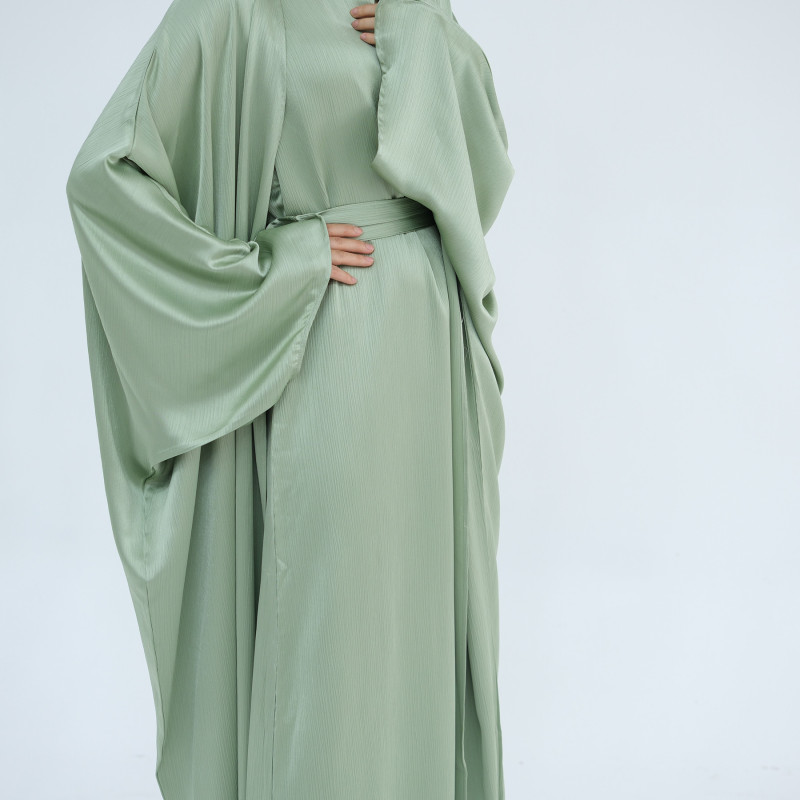 New High Quality Luxury Abaya Dubai Premium Wrinkle Satin Kimono 2 Piece Abaya Set Women Abaya Muslim Modest Dresses